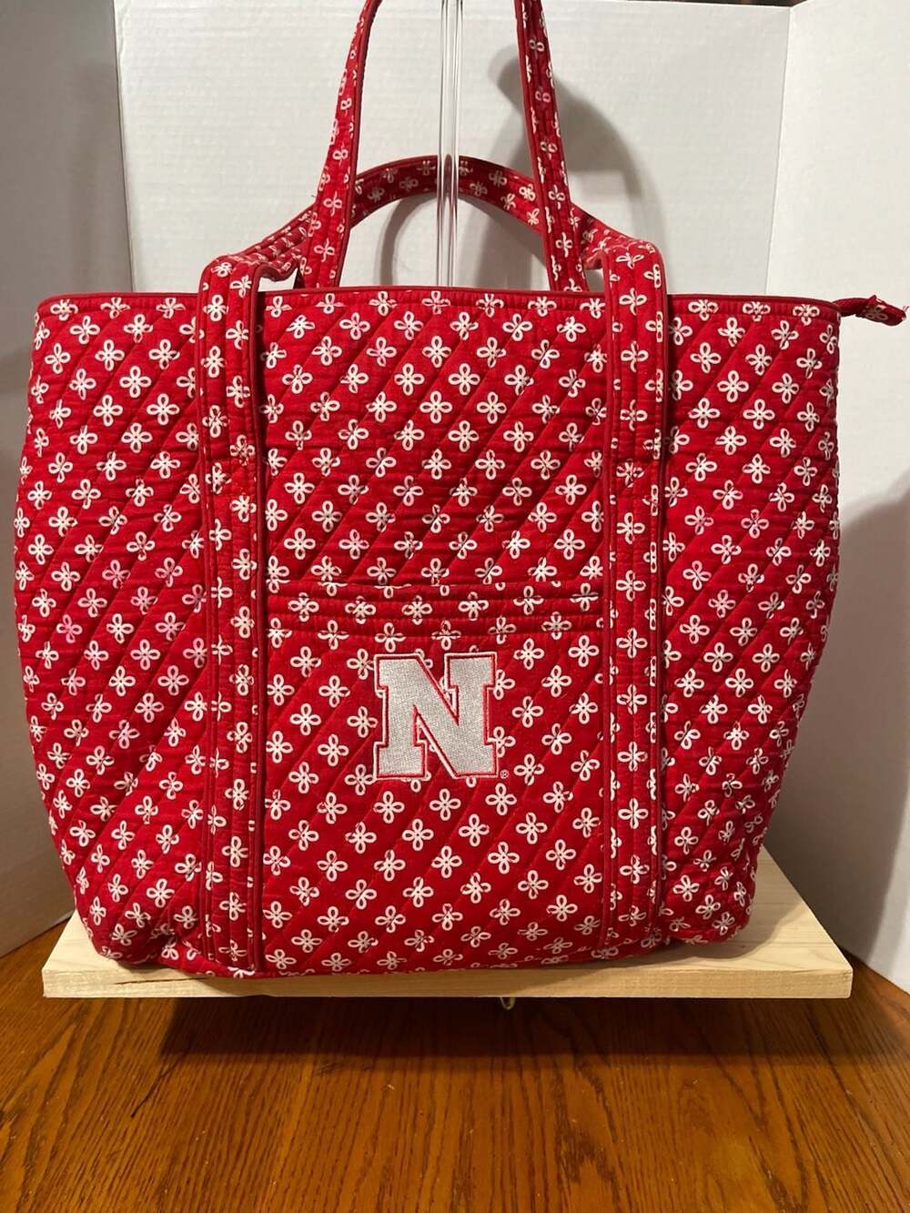 Vera Bradley University of Nebraska Collegiate Quilted Cotton Tote Bag Red White